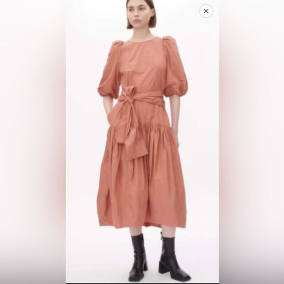 NWT 960.00 ODEEH MIDI DRESS PUFF SLEEVES DROP WAIST - Picture 1 of 5